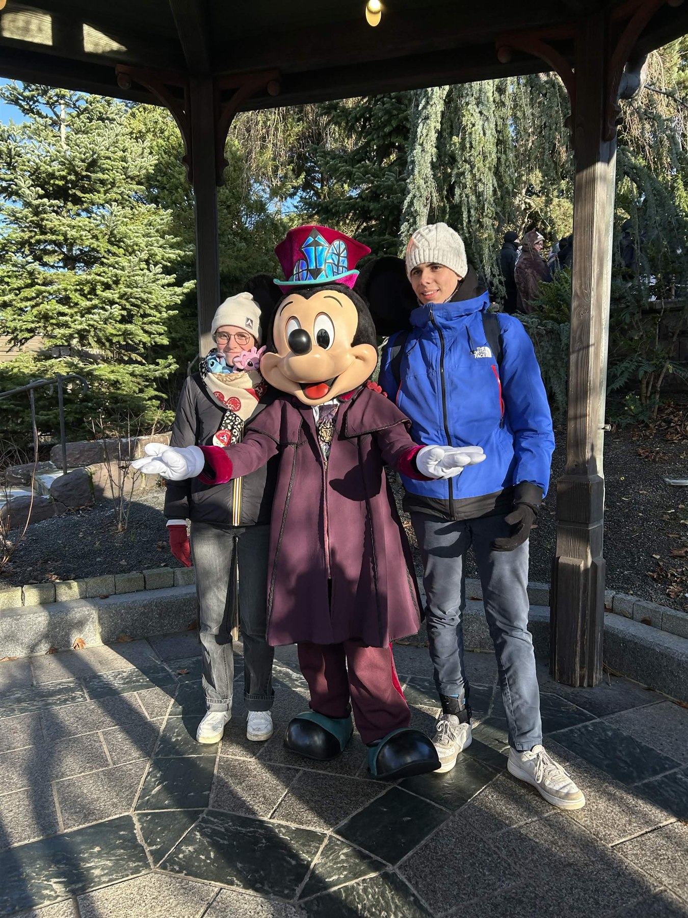 Vous posez avec Mickey lors d’une sortie au parc.